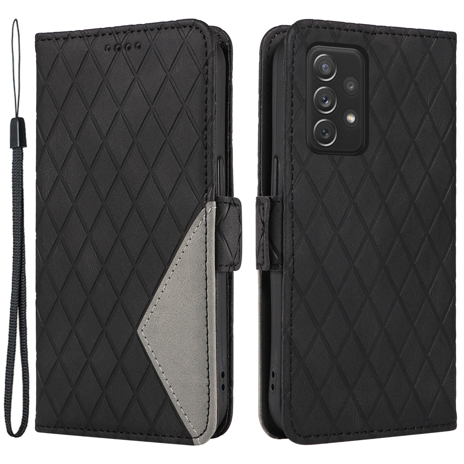 For Samsung Galaxy A72 4G / 5G Rhombus Imprinted Leather Wallet Stand Phone Cover Color Splicing Case For Samsung Galaxy A72 4G / 5G Rhombus Imprinted Leather Wallet Stand Phone Cover Color Splicing Case